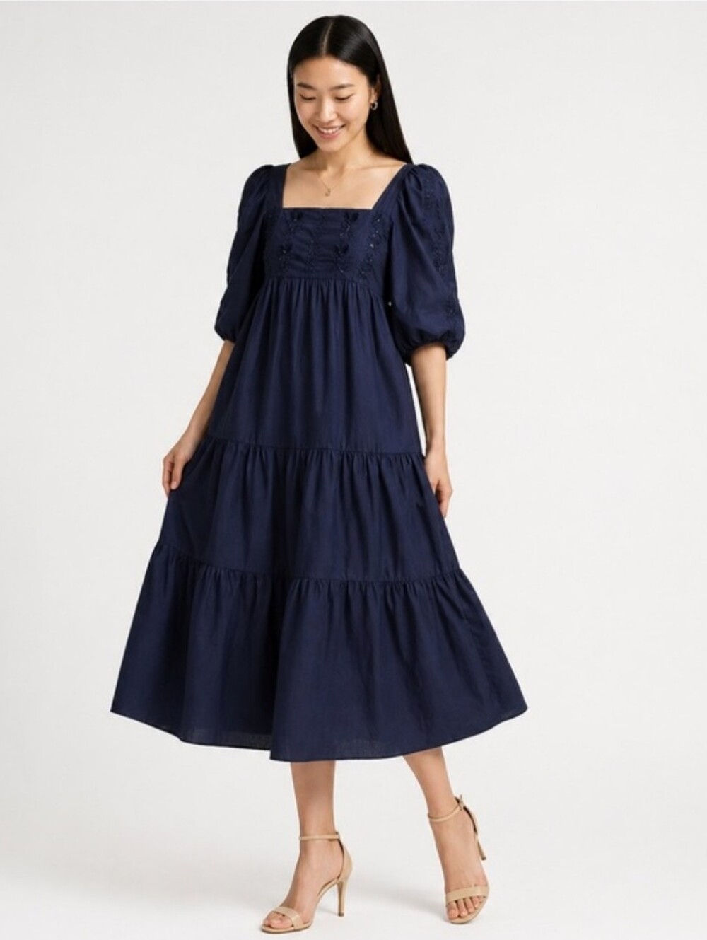 Desigual Embroidered Midi Dress Size XSmall (Oversized) Blue
